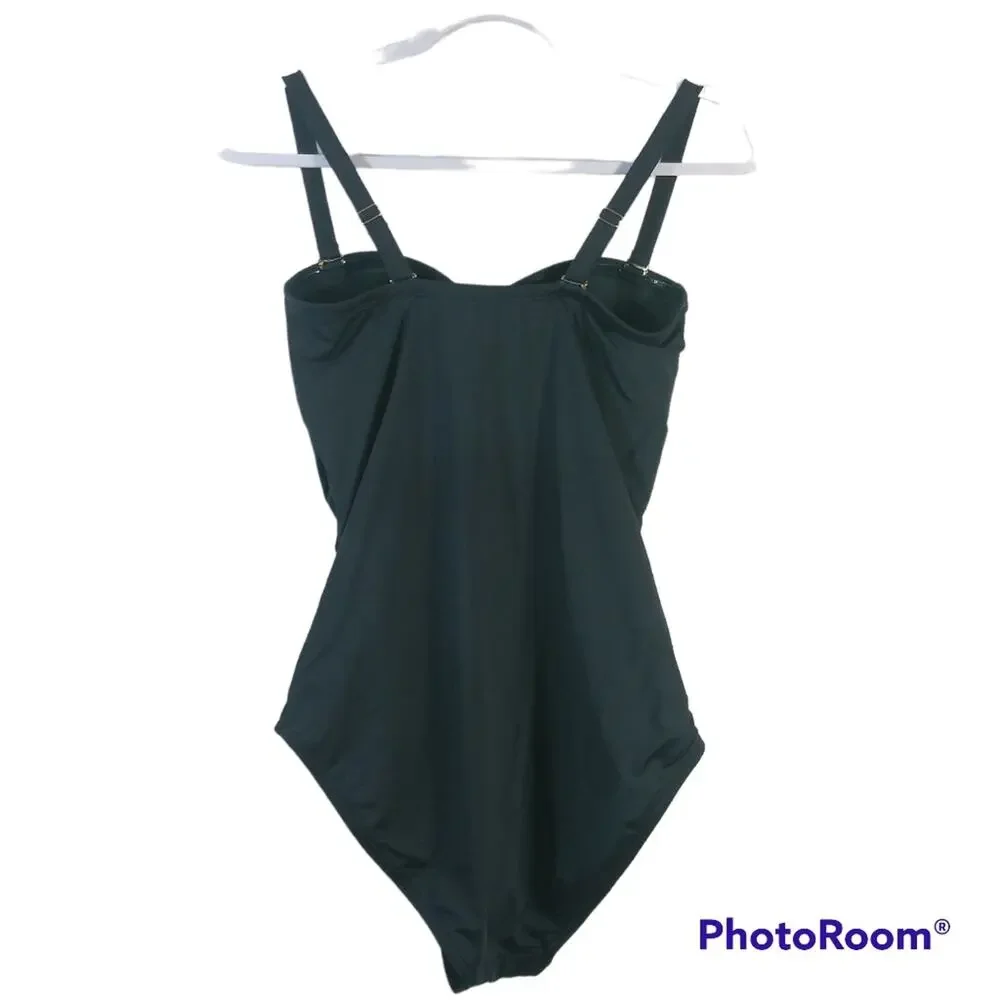Togs Gathered Bandeau One Piece 1009 Black Swimsuit Neutral Slimming Size 10